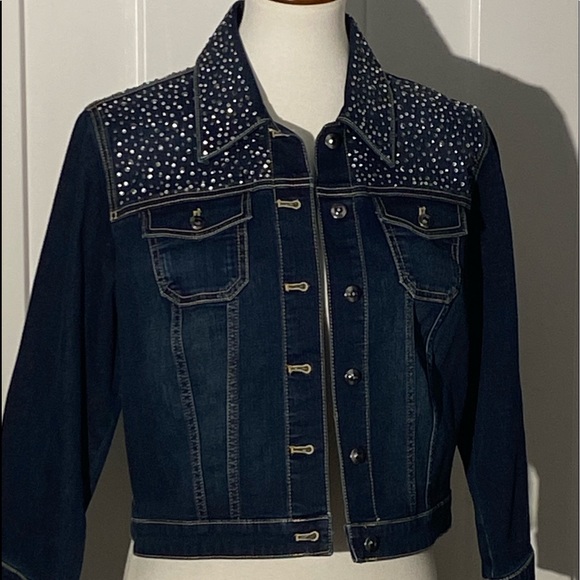 Chico's Jackets & Blazers - CHICO’S PLATINUM EMBELLISHED DENIM JACKET